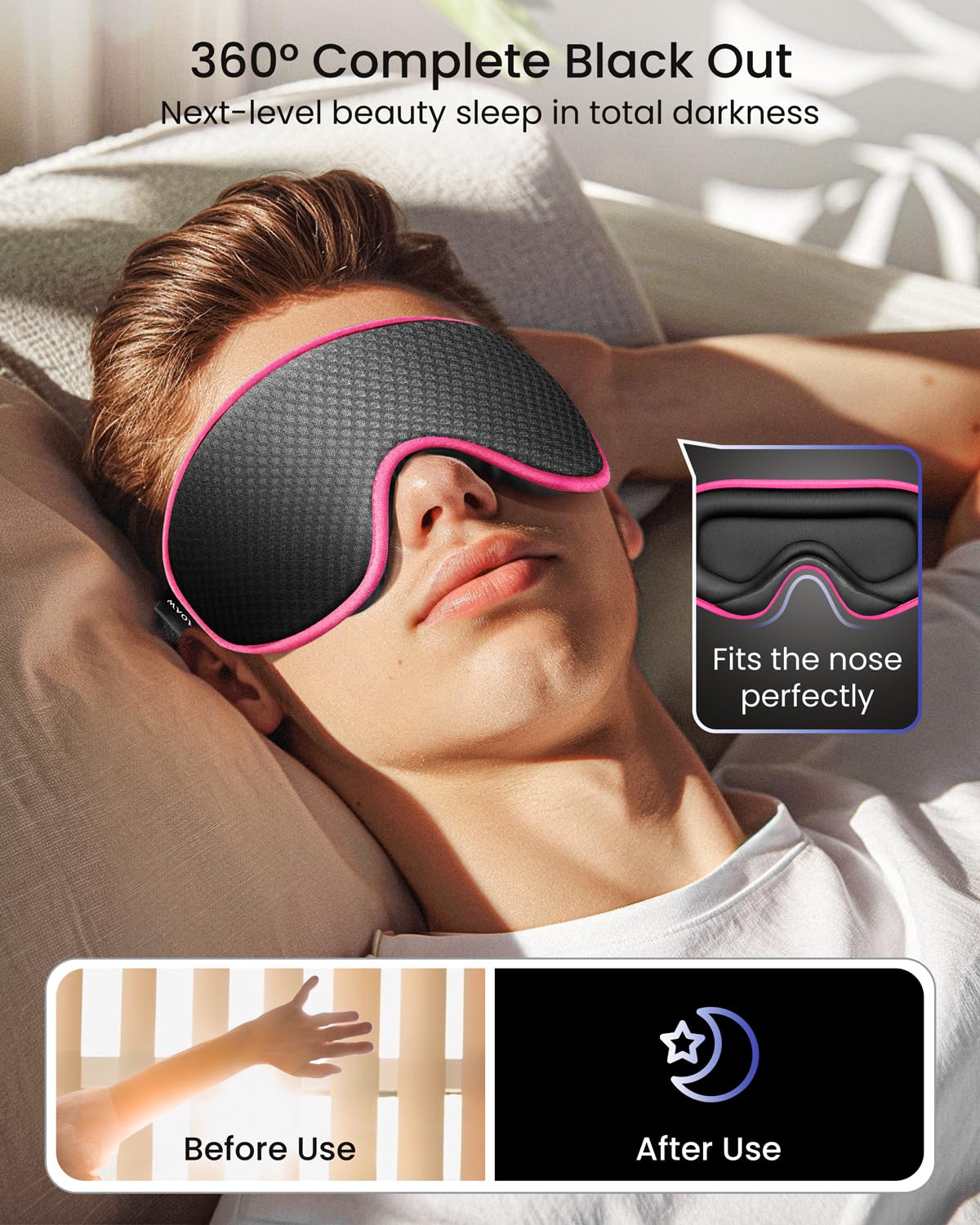 WAOAW Sleep Mask for Men Women: Blackout Eye Masks for Sleep - 3D Breathable Soft Comfortable Eye Mask for Travel - Adjustable L
