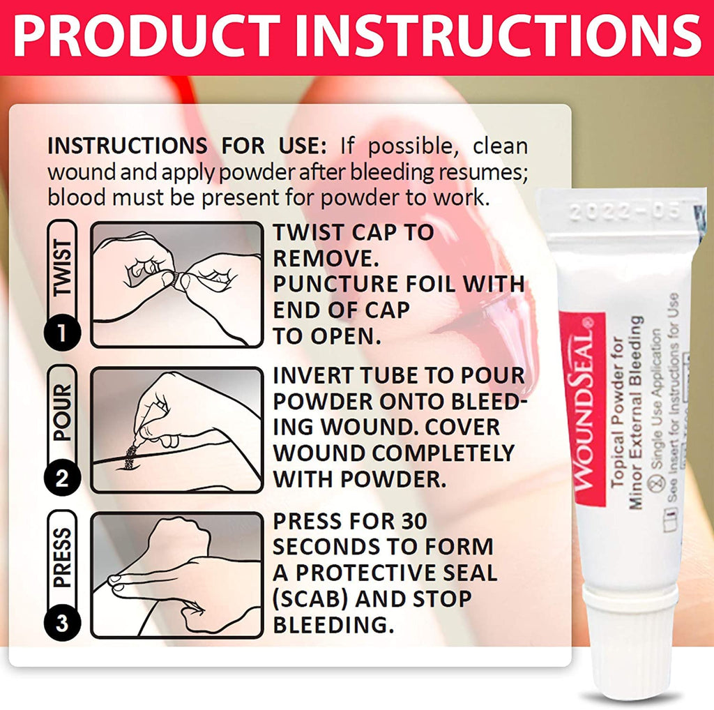 WoundSeal Powder Stops Bleeding Instantly First Aid 4 Applications Health