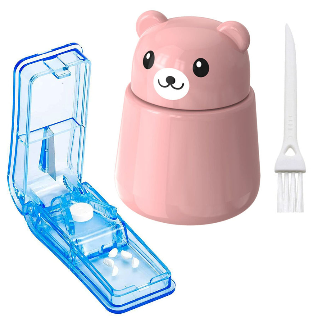 2 Pack Pill Crusher and Cutter, Pill Grinder for Vitamins Tablets with Cleaning Brush and Durable Pill Cutter (Pink)