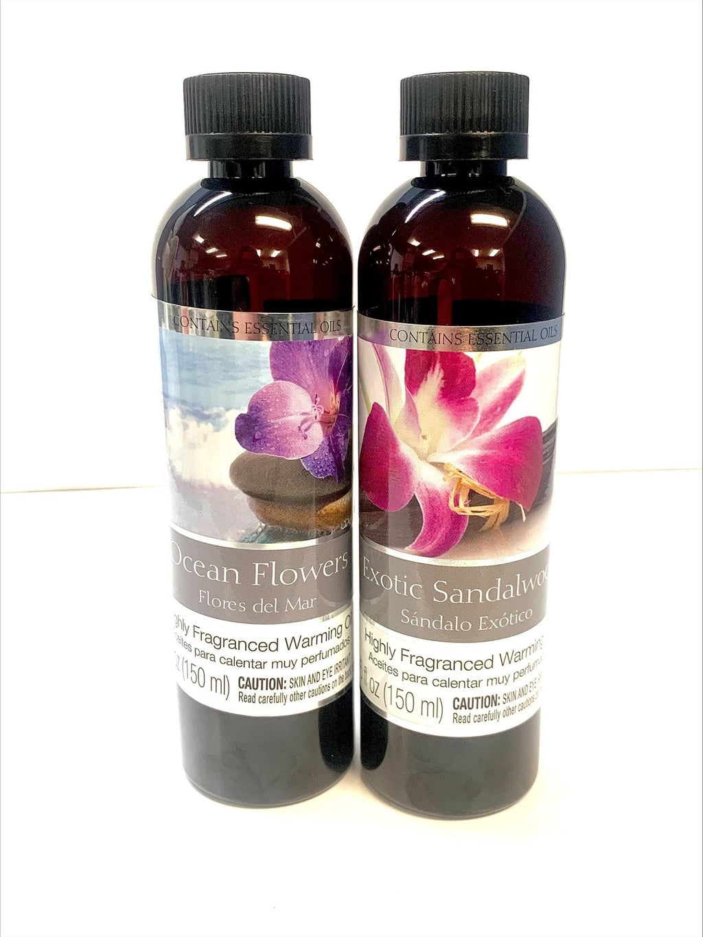 Hosley Set of 2 Assorted Fragrance Warming Oils 5oz Each-Exotic Sandalwood & Ocean Flowers. Ideal for Spa Meditation Bathroom We