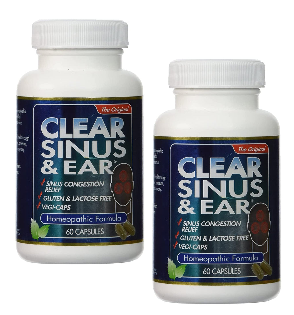 2Pack of Clear Products Clear Sinus and Ear - Homeopathic - no Gluten - 60 Vegi Capsules