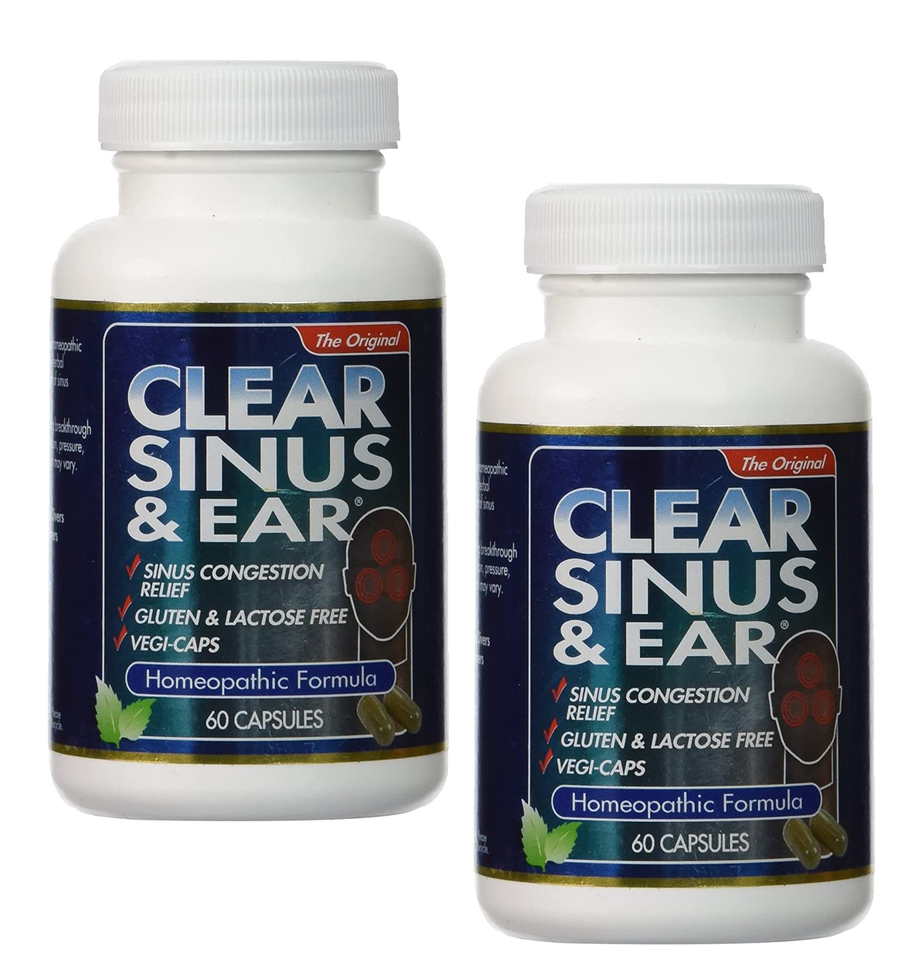 2Pack of Clear Products Clear Sinus and Ear - Homeopathic - no Gluten - 60 Vegi Capsules