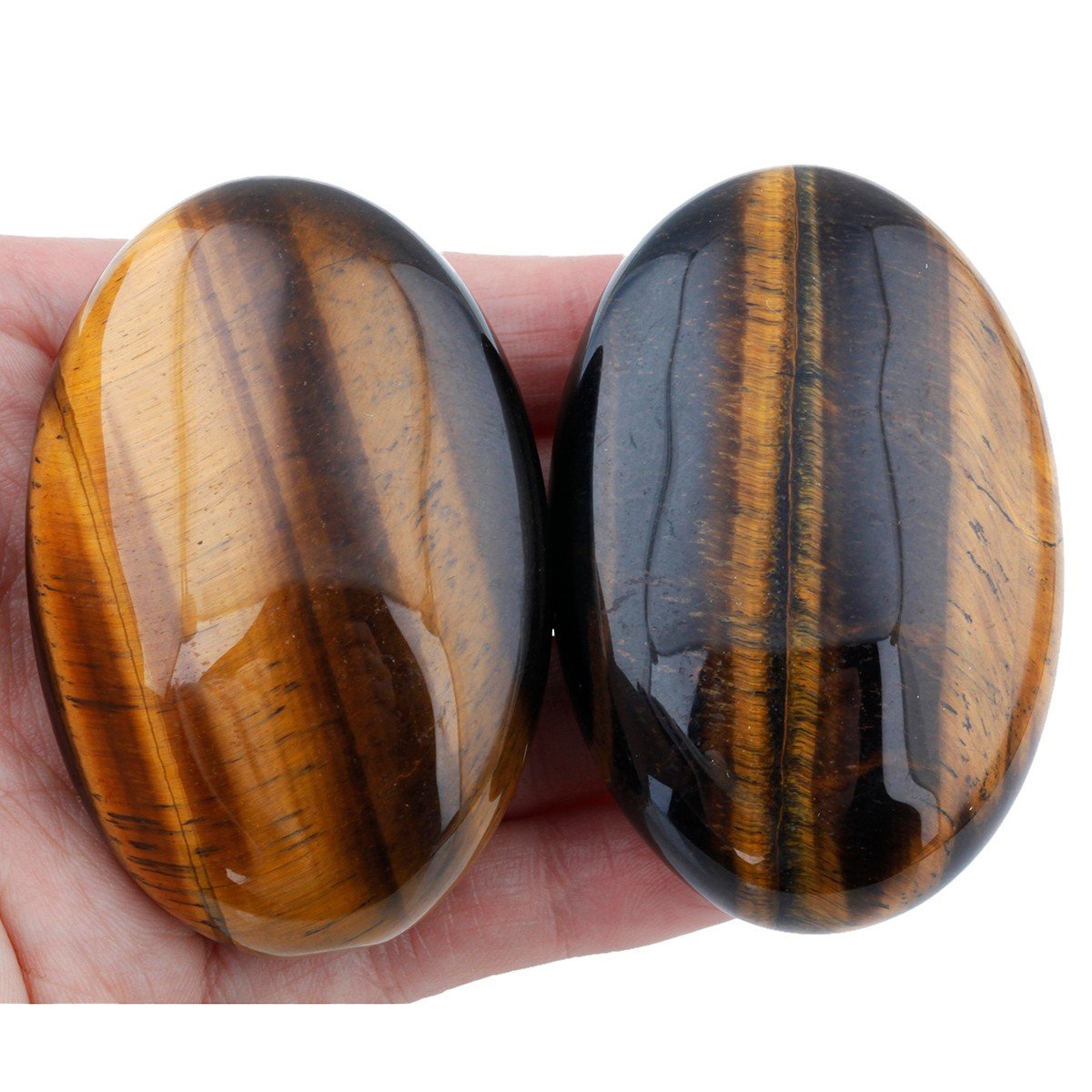 Rockcloud Oval Worry Stones,Palm Pocket Energy Stone,Healing Crystal with Velvet Bag,Tiger's Eye