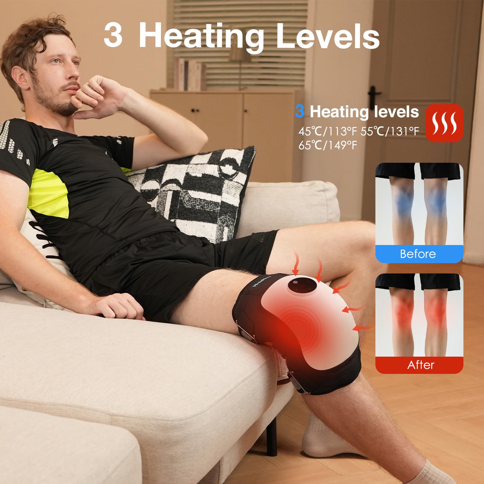 Electric Knee Massager for Relaxation, Heating Pad with 3 Vibration Modes, Heated Knee Brace Wrap, 5000mAh High-capacity Battery