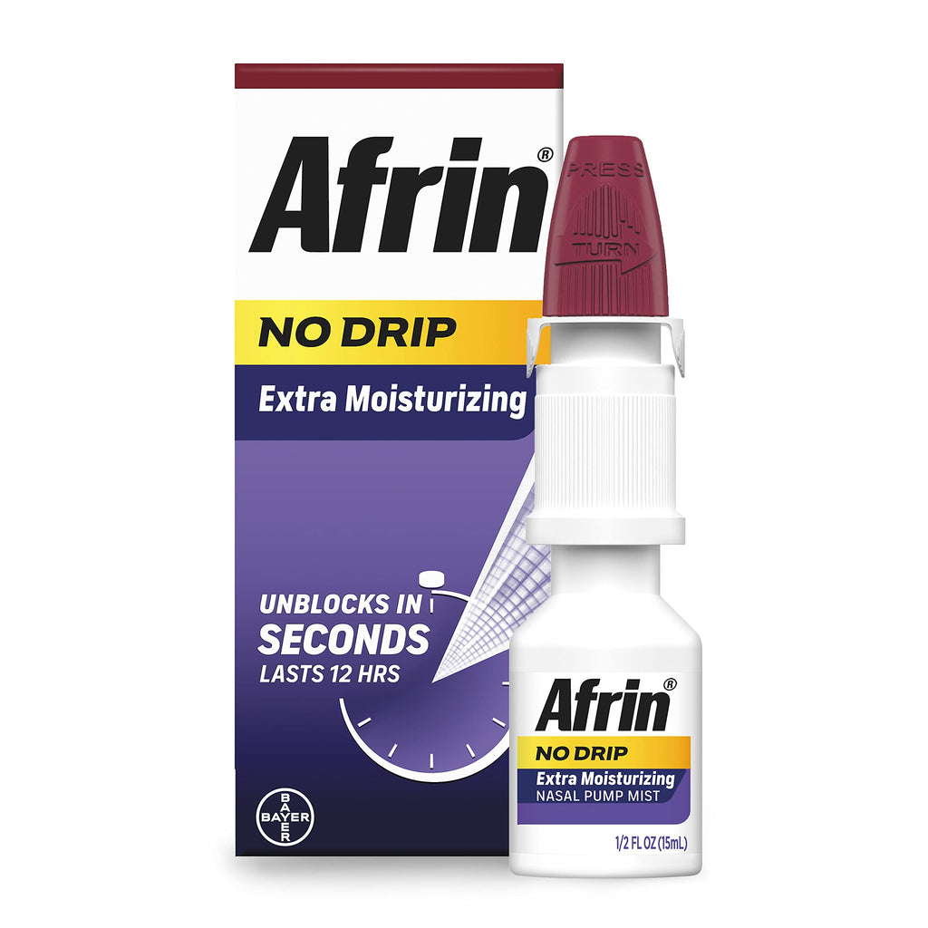 Afrin No Drip Extra Moisturizing 12 Hour Nasal Congestion Relief Pump Mist, Sinus Spray Decongestant - 15 mL