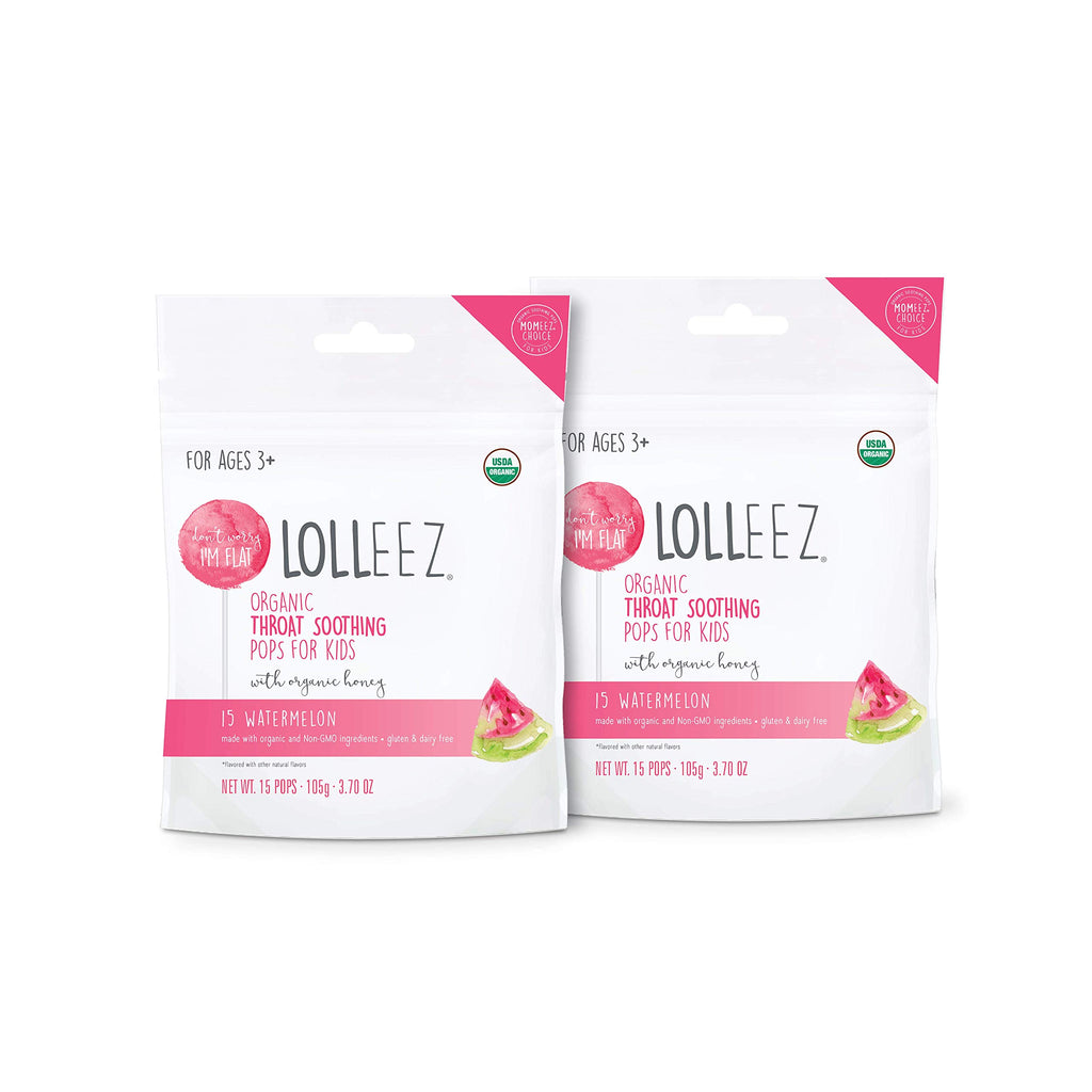 Lolleez Organic Lollipops for Sore Throat Relief - Perfect for Soothing A Sore Throat While Tasting Great - Watermelon, 2-Pack (