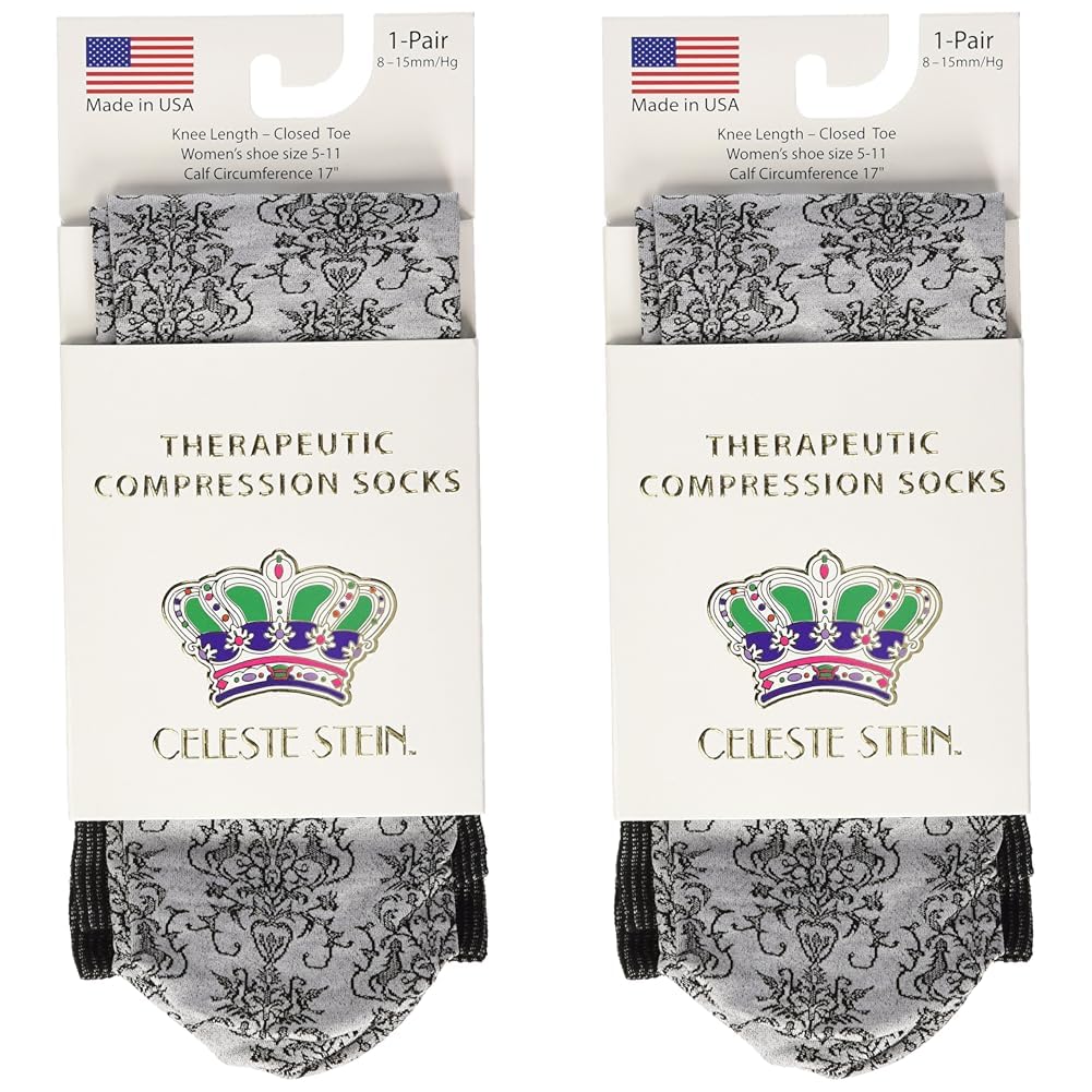 Celeste Stein Therapeutic Compression Socks, Grey Damask, 8-15 mmHg, Mild, 0.6 Ounces