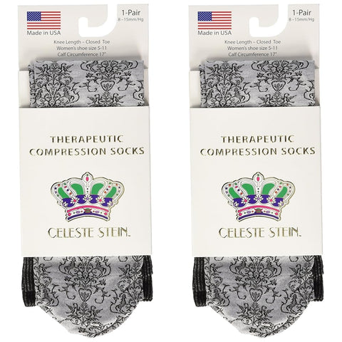 Celeste Stein Therapeutic Compression Socks, Grey Damask, 8-15 mmHg, Mild, 0.6 Ounces