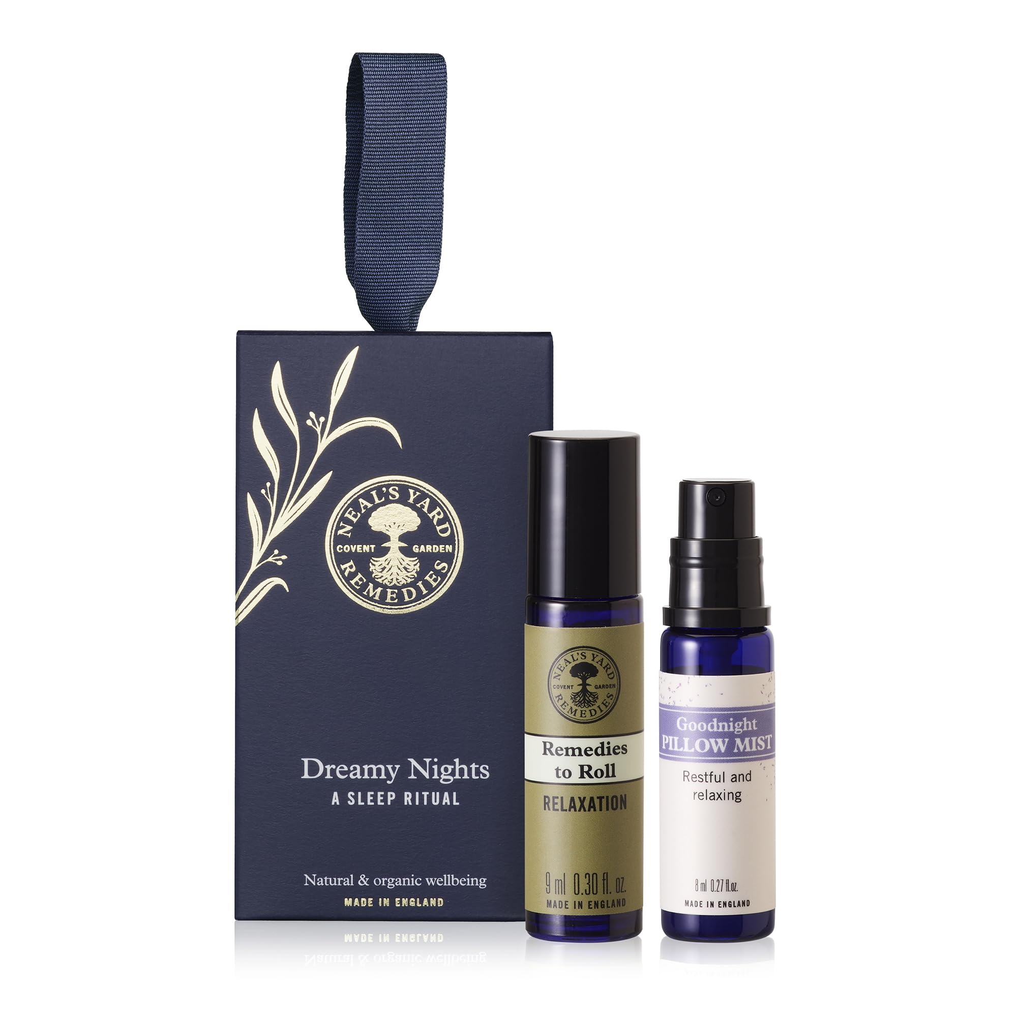 Neals Yard Remedies Dreamy Nights A Sleep Ritual, Gift Set with Pillow Spray & Essential Oil Roll On Infused with Lavender, Veg