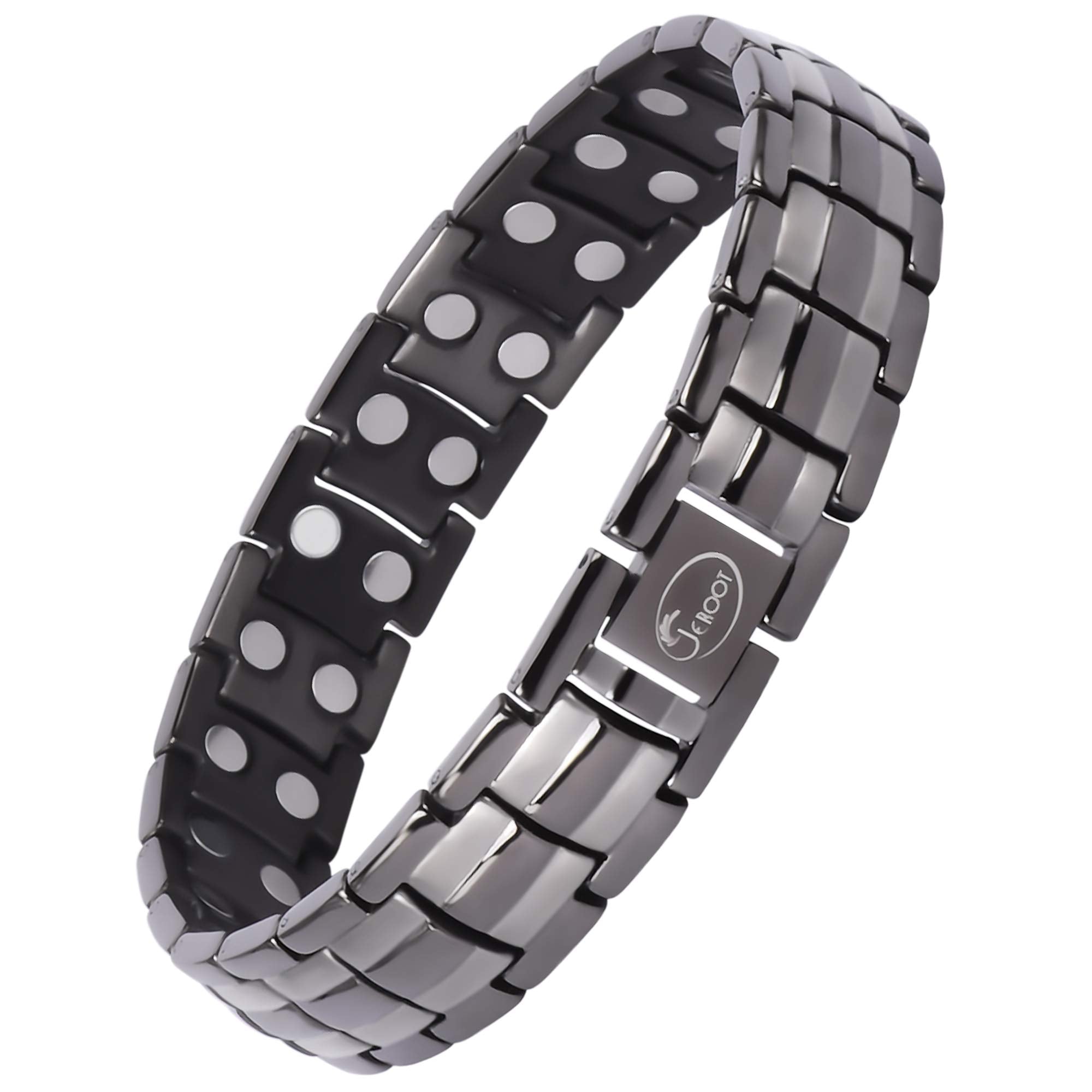 JEROOT Magnetic Bracelets for Men, Pure Titanium Double Row Strong Magnets (3500Gauss Per Magnet) Bracelet, Men's Bracelet with 