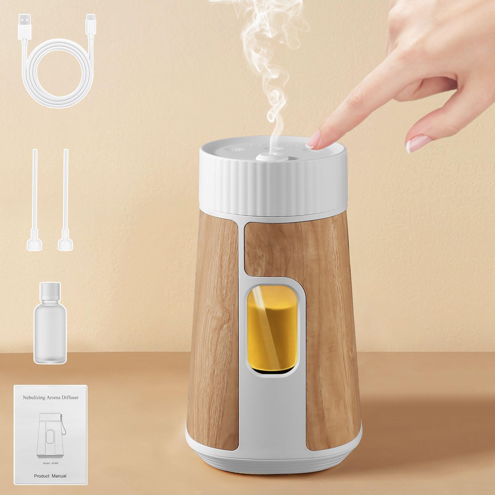 Battery Powered Diffuser, Anti Oil Leakage Designed Cordless Diffuser for Essential Oils 1/2/3H Timers Modes & 3 Mist Level,for 