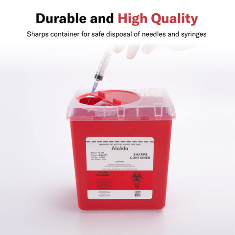 Alcedo Sharps Container for Home and Professional Use 2 Quart (3-Pack), Biohazard Needle and Syringe Disposal, Medical Grade