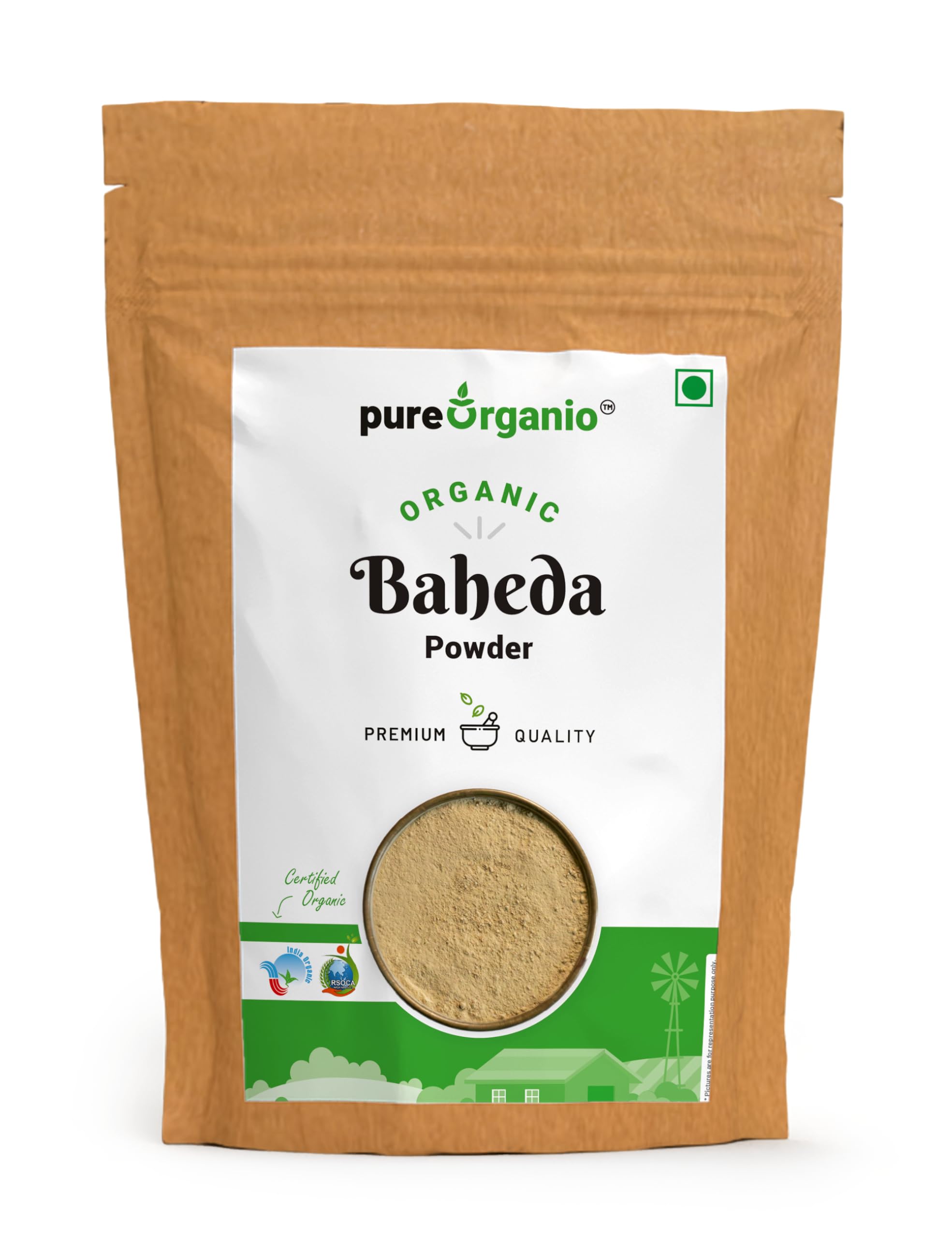 Pure Organio Organic Baheda Powder | Terminalia Bellirica | Npop Certified | 100% Natural Ayurvedic Herb | Finely Ground Churna 
