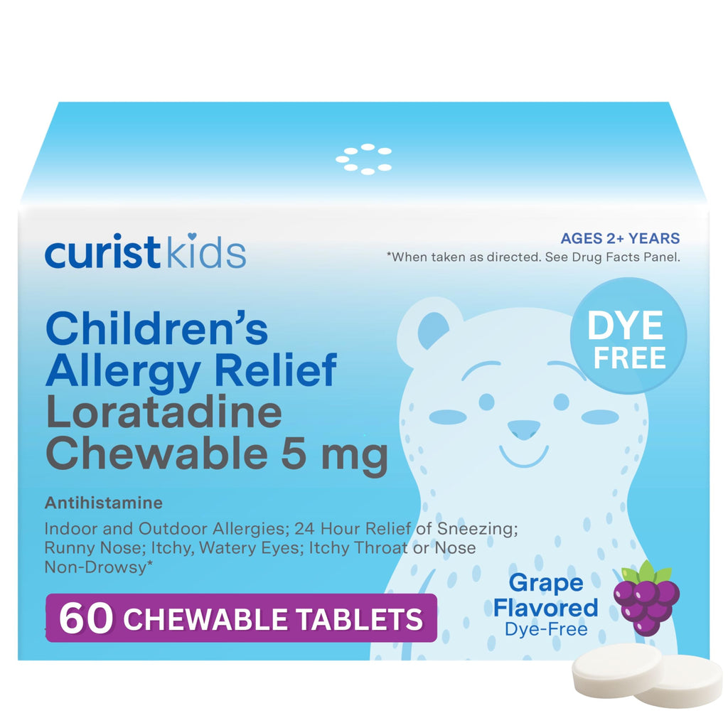 Curist Childrens Allergy Medicine Chewable (Loratadine 5mg) 60 Count Grape Flavor - 24 Hour Allergy Relief for Sneezing, Runny 