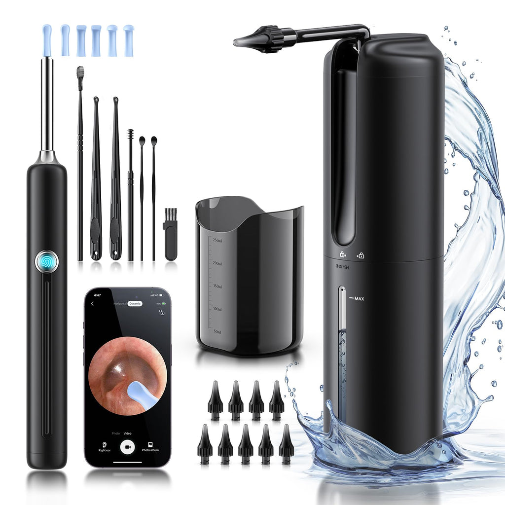 Ear Wax Removal - Electric Ear Irrigation Flushing System with 4 Pressure Modes, Ear Cleaner with Camera, 1080P Otoscope, Ear Cl