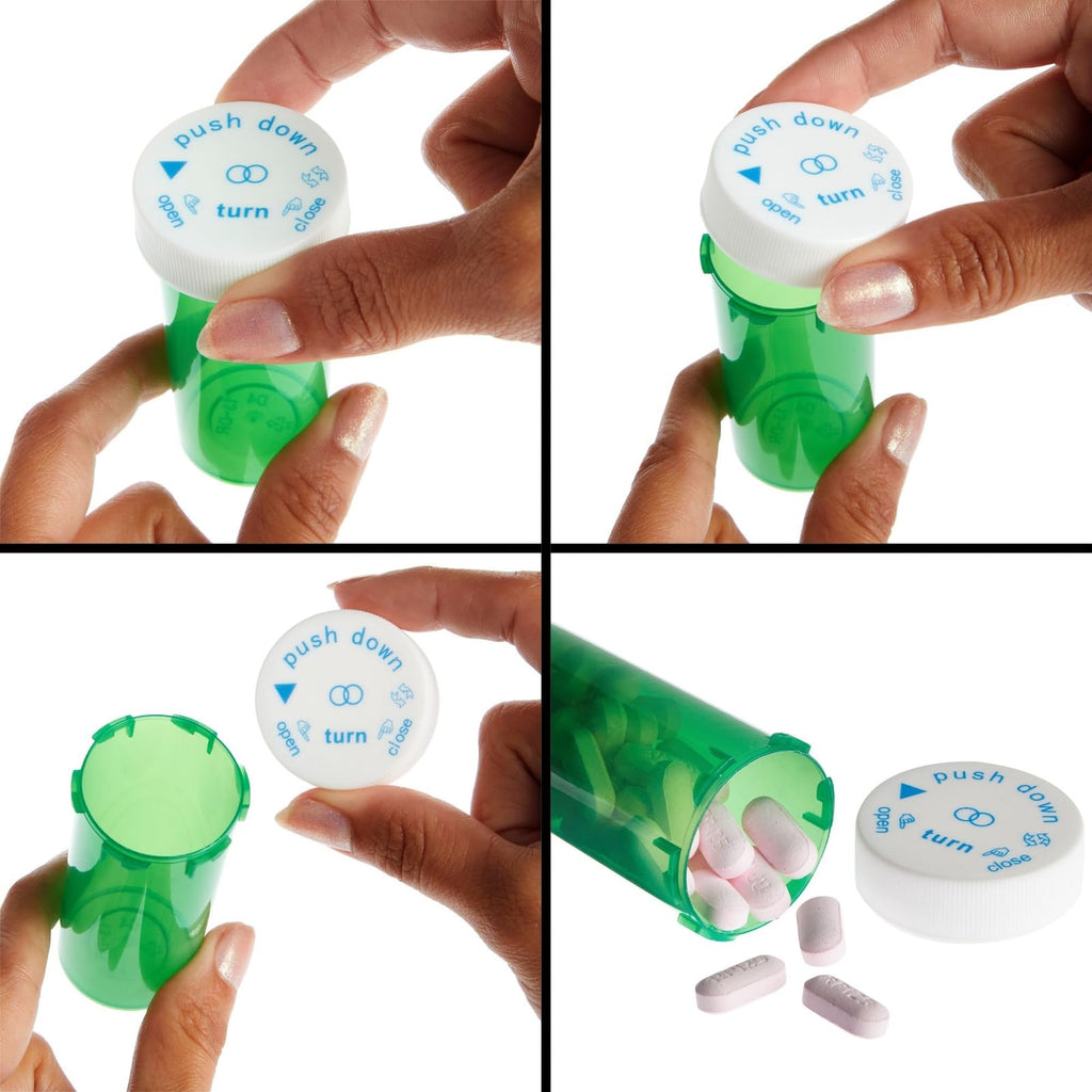 Juvale Pill Bottles - 250 Pack, 13 Dram Capacity, Green Bottles & White Lids - Prescription Vials & Pharmacy Vials with Child-Re