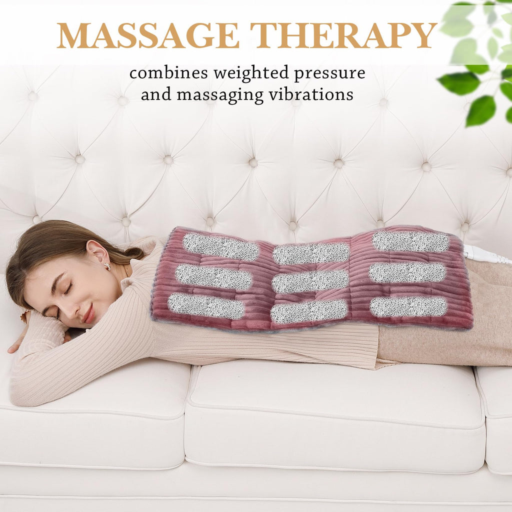 Weighted Heating Pad with Massager Electric Heating Pad for Back with Massaging Vibration, 3 Heating Levels & 3 Massage Types, 1