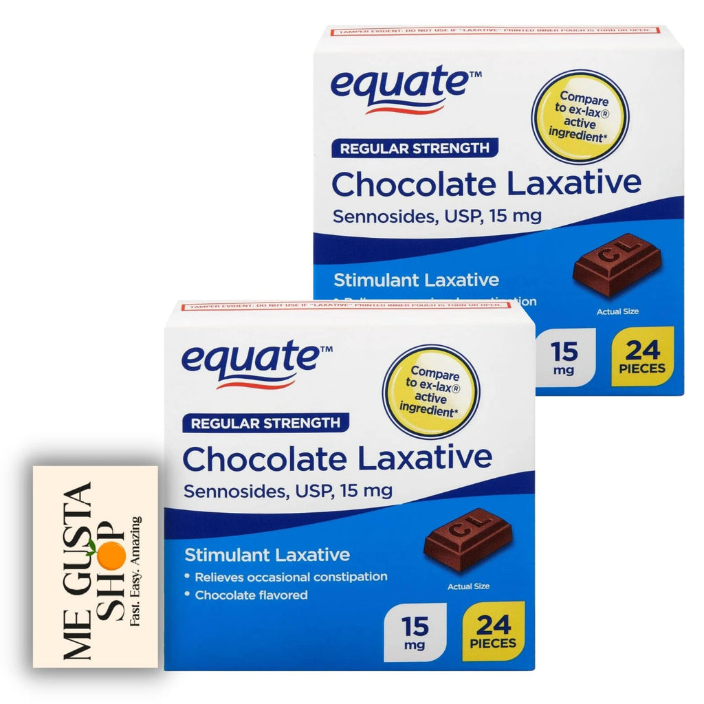 Equate Regular Strength Chocolate Laxative, Sennosides, Laxative Chocolate USP, 15mg, 24 Count Pack of 2 Includes Pill Organizer