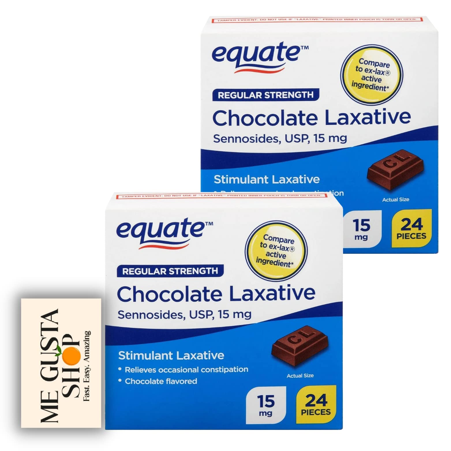 Equate Regular Strength Chocolate Laxative, Sennosides, Laxative Chocolate USP, 15mg, 24 Count Pack of 2 Includes Pill Organizer