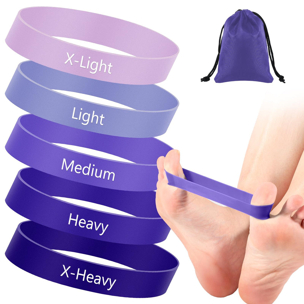 WinnerWhy Set of 5 Toe Stretcher Bands for Bunions Big Toe Exercise Strap Strong Loop Resistance Bands with Carry Bag for Correc