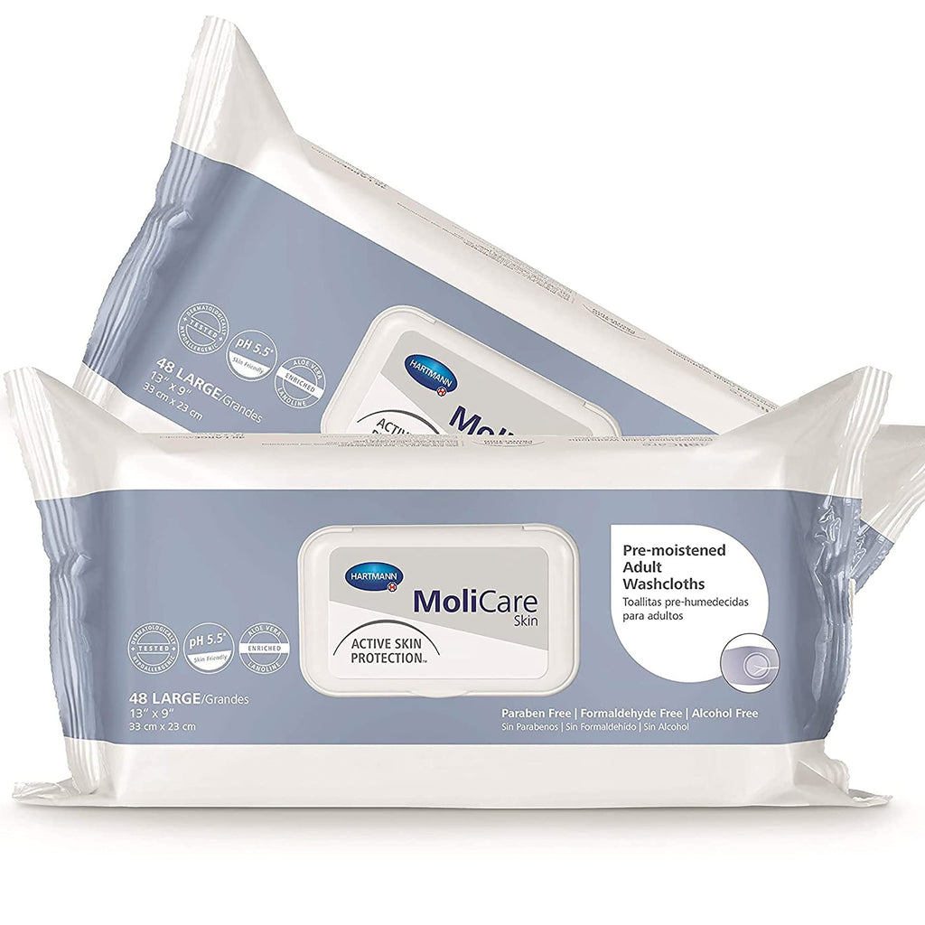 MoliCare Skin Washcloths, Aloe Vera/Lanolin, 48 Count, Large 13x9