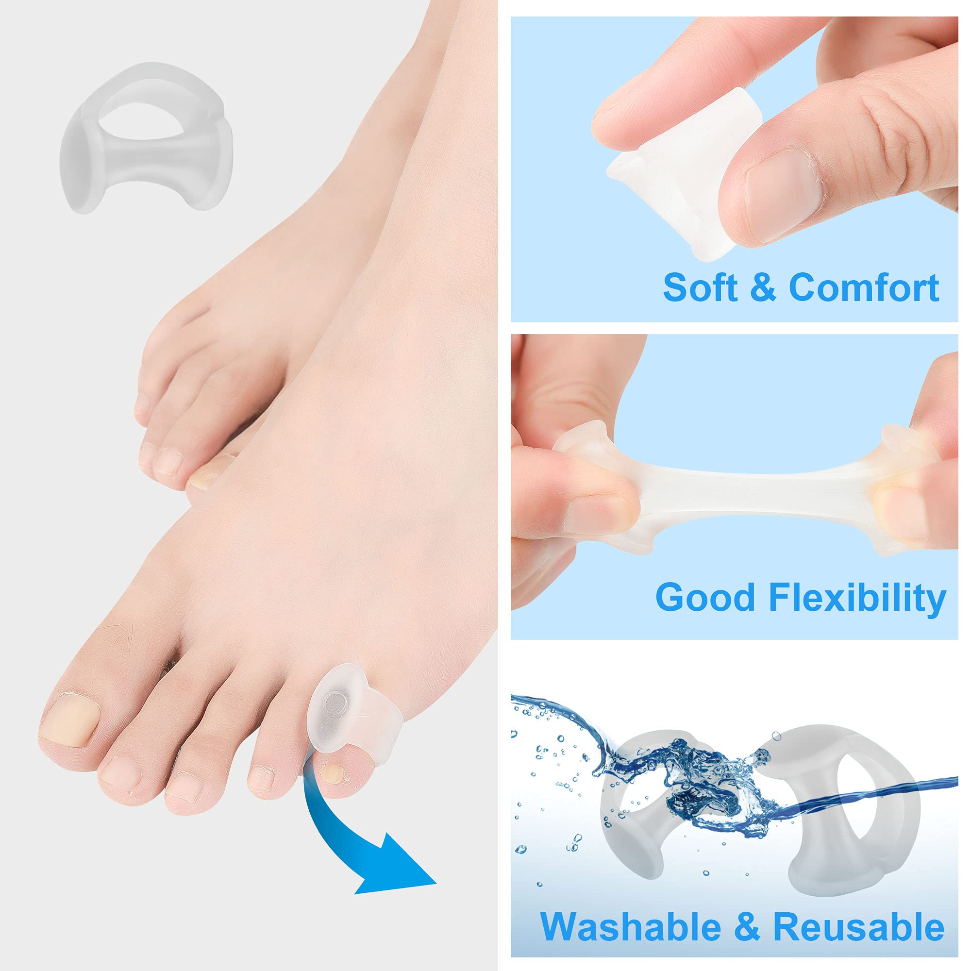 Hoogoo Pinky Toe Separators, Translucent Gel Toe Protector Spreader Small Silicone Toe Spacers, Cushions for Curled Overlapping