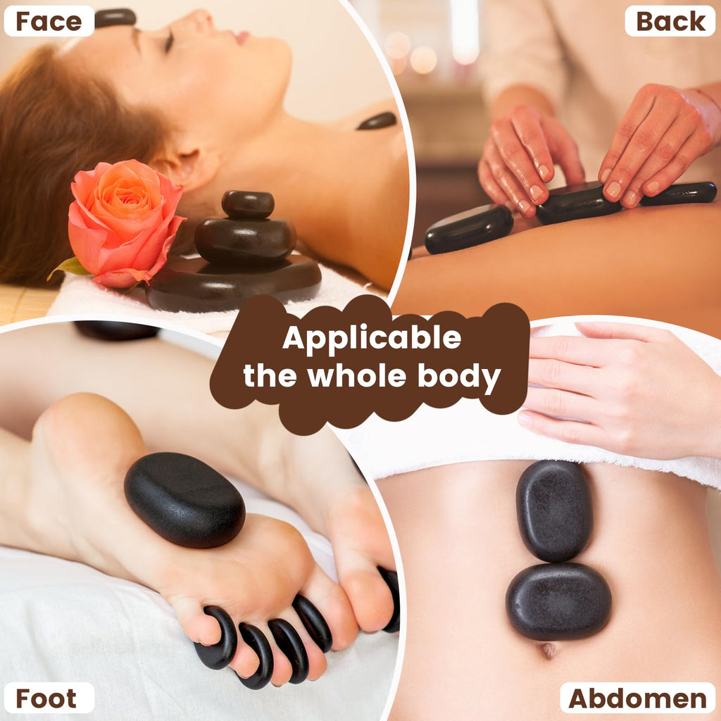 Hprampi 18Pcs Hot Rocks Massage Stones with Heater Kit, Profesional Basalt Stones for Massage, Portable Hot Stone Kit for Relaxi