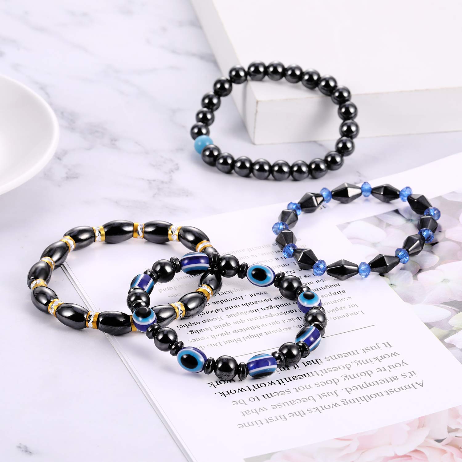 Hicarer 10 Pieces Magnetic Hematite Bracelets for Men Women Magnetic Bracelet Rock Beads Stone Bracelet,10 Styles