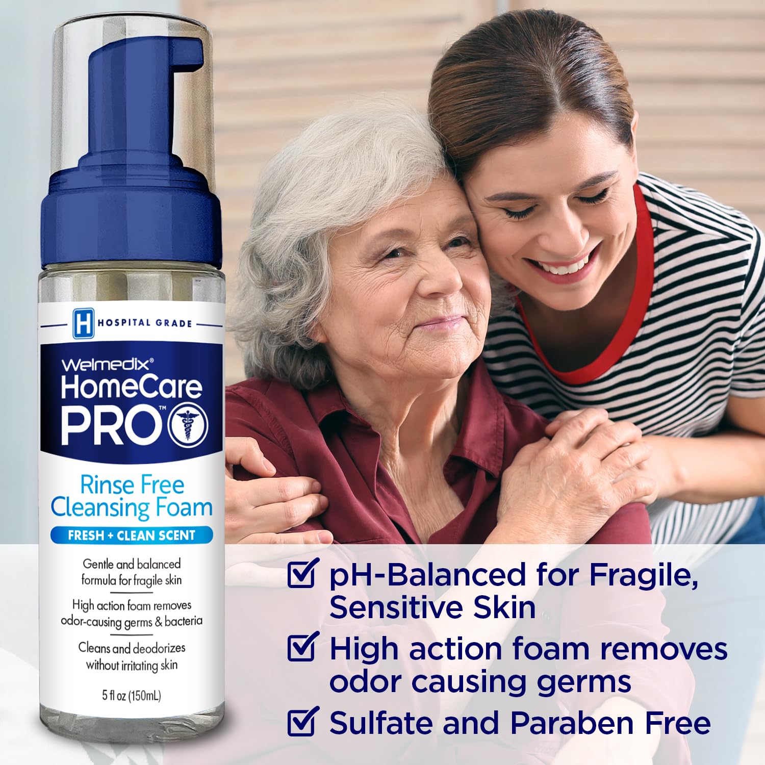Welmedix Rinse Free Cleansing Foam, 3 in 1 Body Wash, Shampoo and Personal Cleanser for Elderly, Incontinence and Infant Care, H