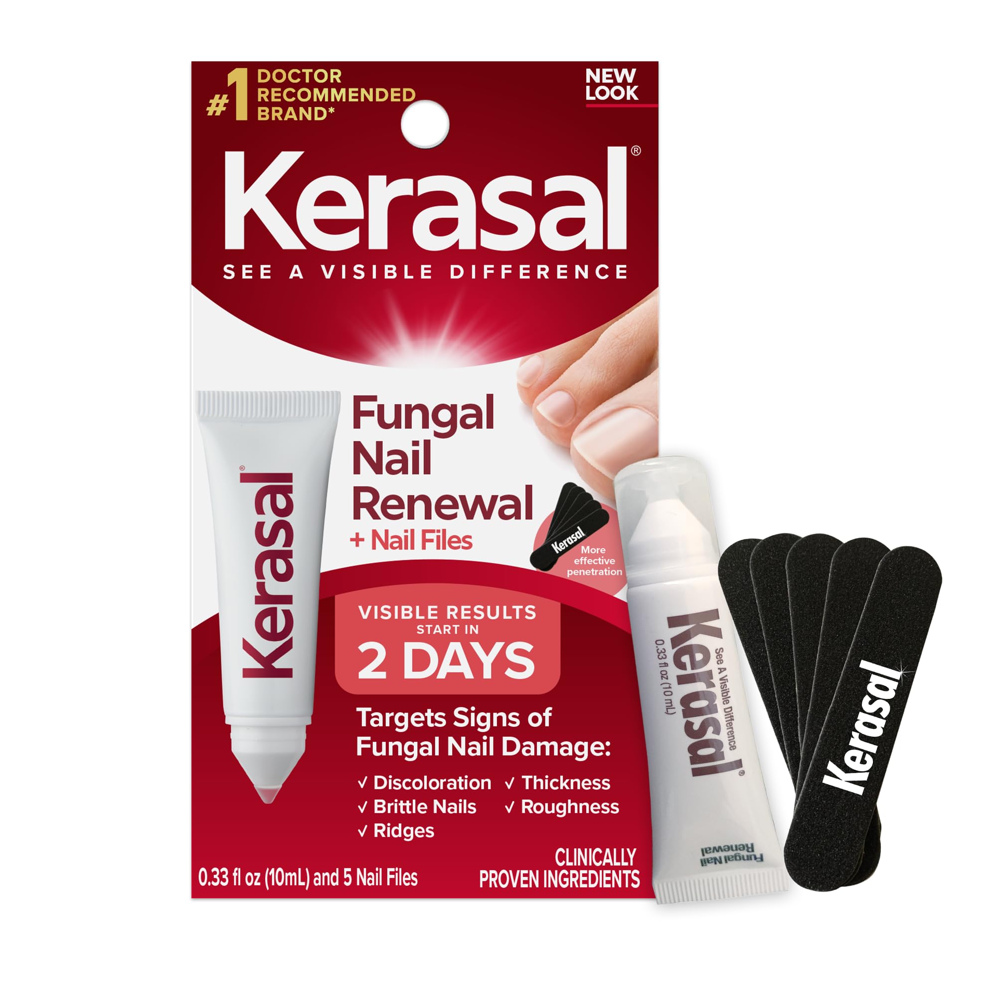 Kerasal Nail Renewal and Nail File Combo Pack, Restores Appearance of Discolored or Damaged Nails, 5 Heavy Duty Nail Files, 0.33