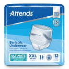 Attends Bariatric Underwear for Adult Incontinence Care with ConfidenceCuff Protection, Ultimate Absorbency, Unisex, XX-Large, 1