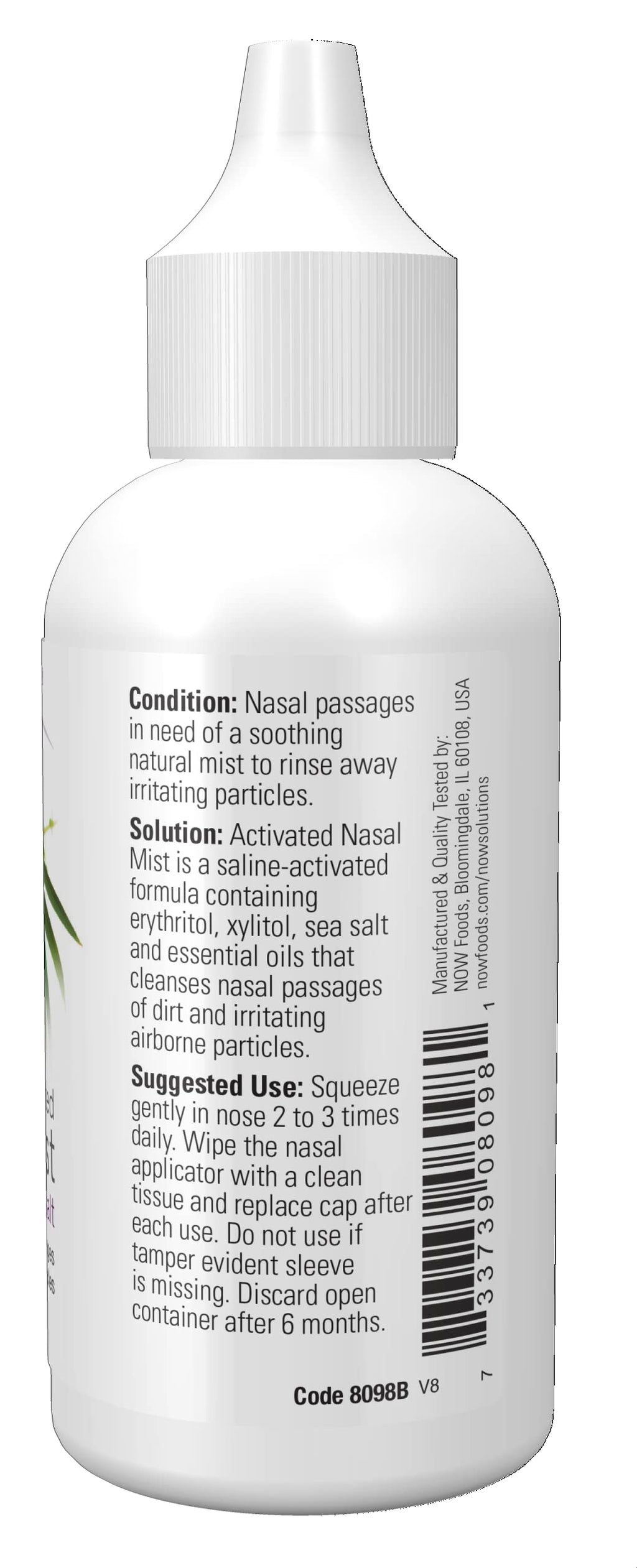 NOW Foods Solutions, Activated Nasal Mist, Soothes Nasal Passages with Erythritol and Sea Salt, 2-Ounce