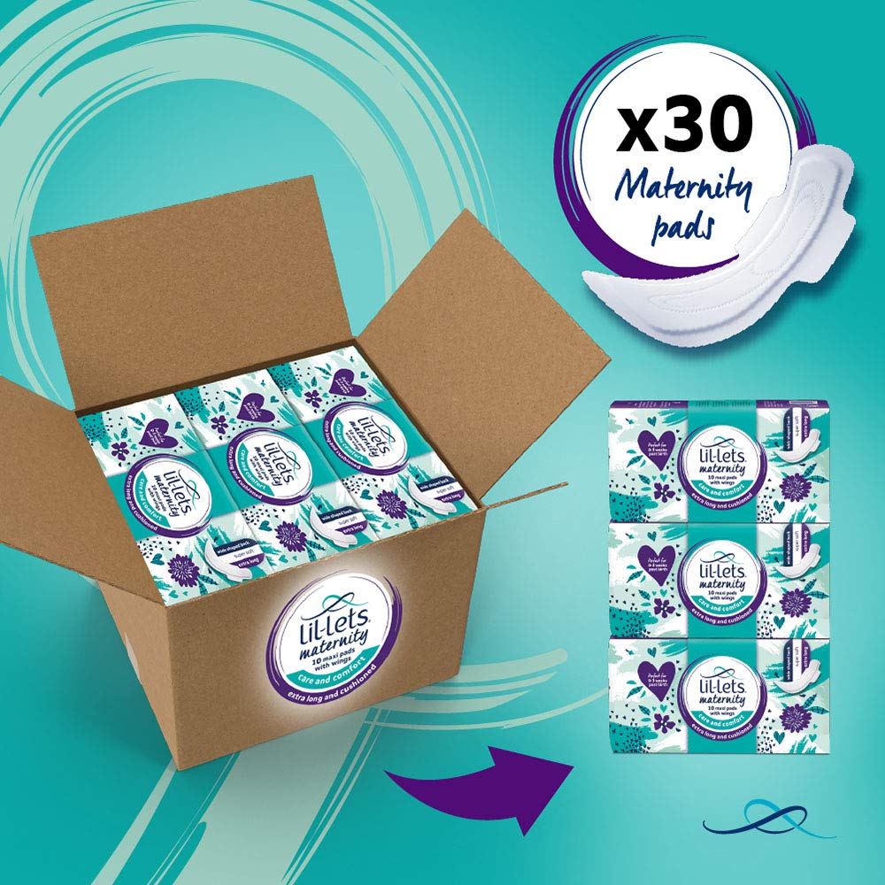 Lil-Lets Extra Long Postpartum Maxi Pads with Wings - 30 Pack Bundle for Post-Natal Bleeding & Heavy Flow - Postpartum Essential