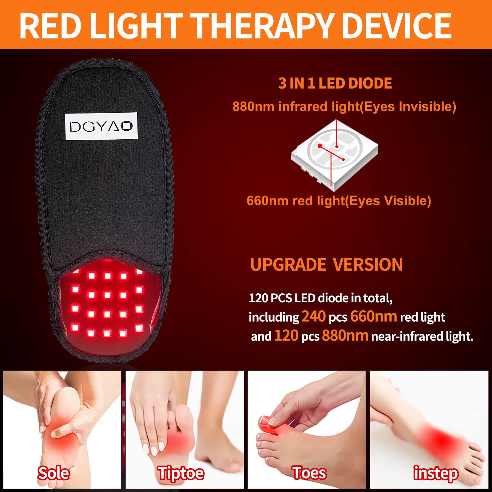 DGQY Upgraded Red Infrared Light Therapy for Feet Pain Relief FDA Cleared LED Light Therapy Slipper Device for Foot Toes Instep