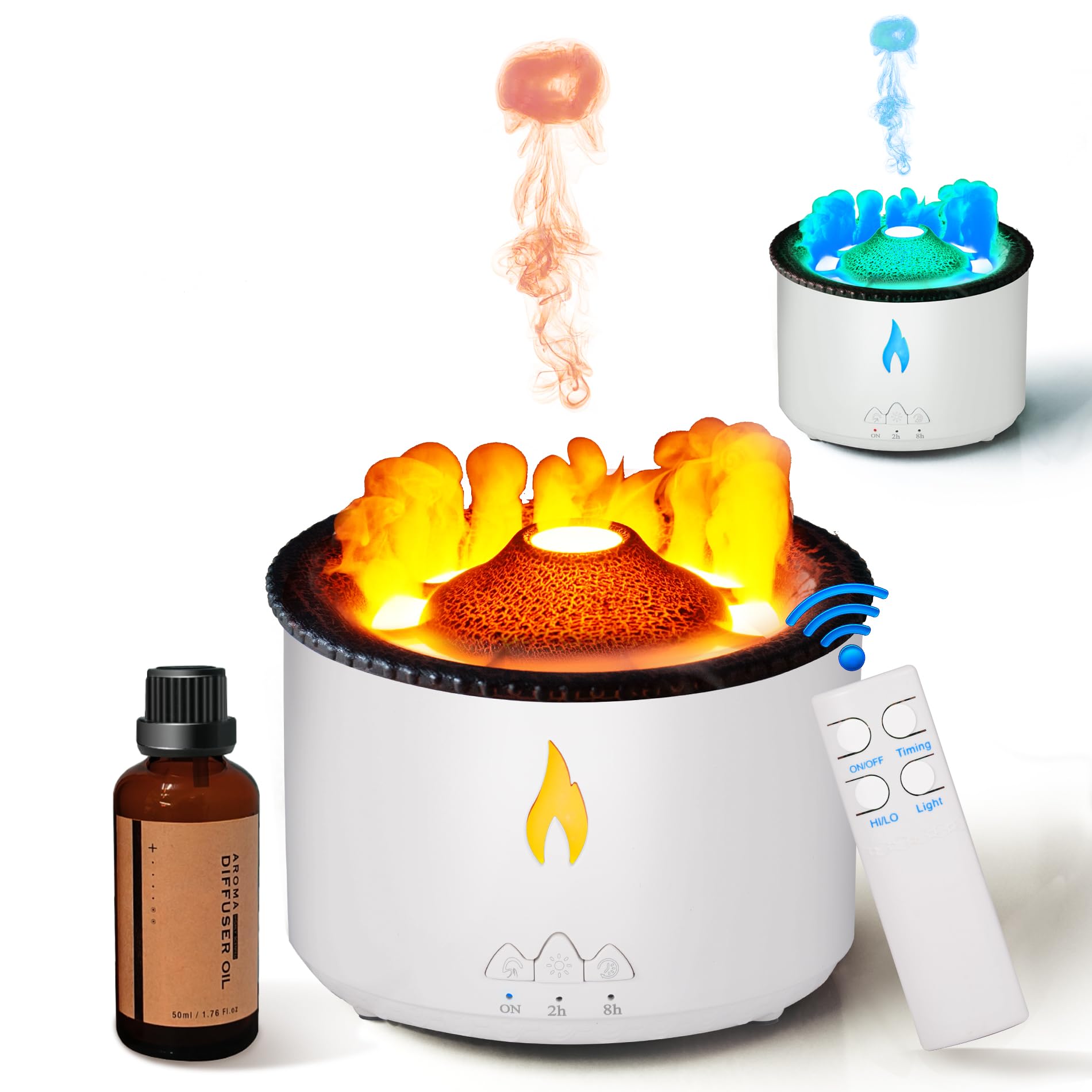 BOHOFAM Aromatherapy Essential Oil Diffuser 360ML,Volcano Diffuser/Humidifier, 2Mist Mosdes : Flame and Volcano, Included 50ML H