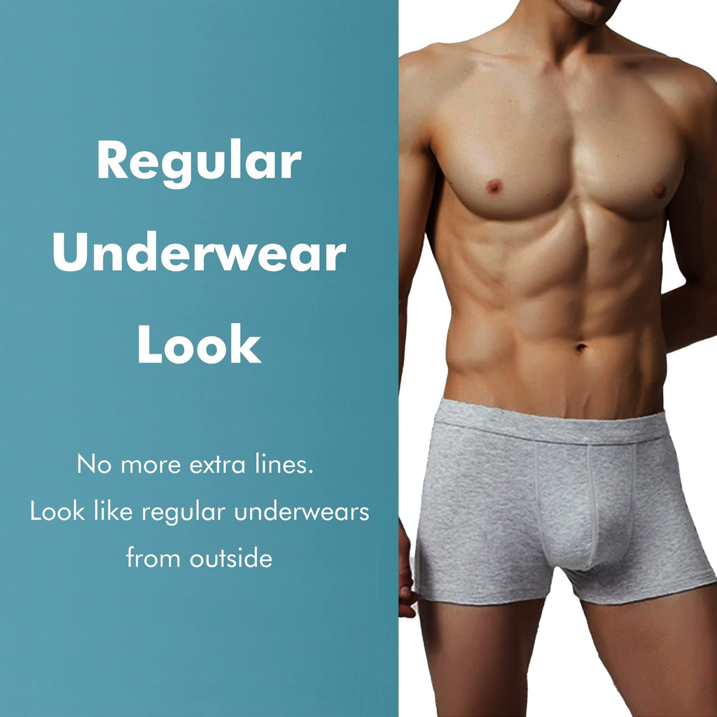 AIRCUTE Washable Absorbency Urinary Incontinence Underwear for Men Bladder Leakage Protection Boxer Briefs, 3 Pack (Large, 3 Gra