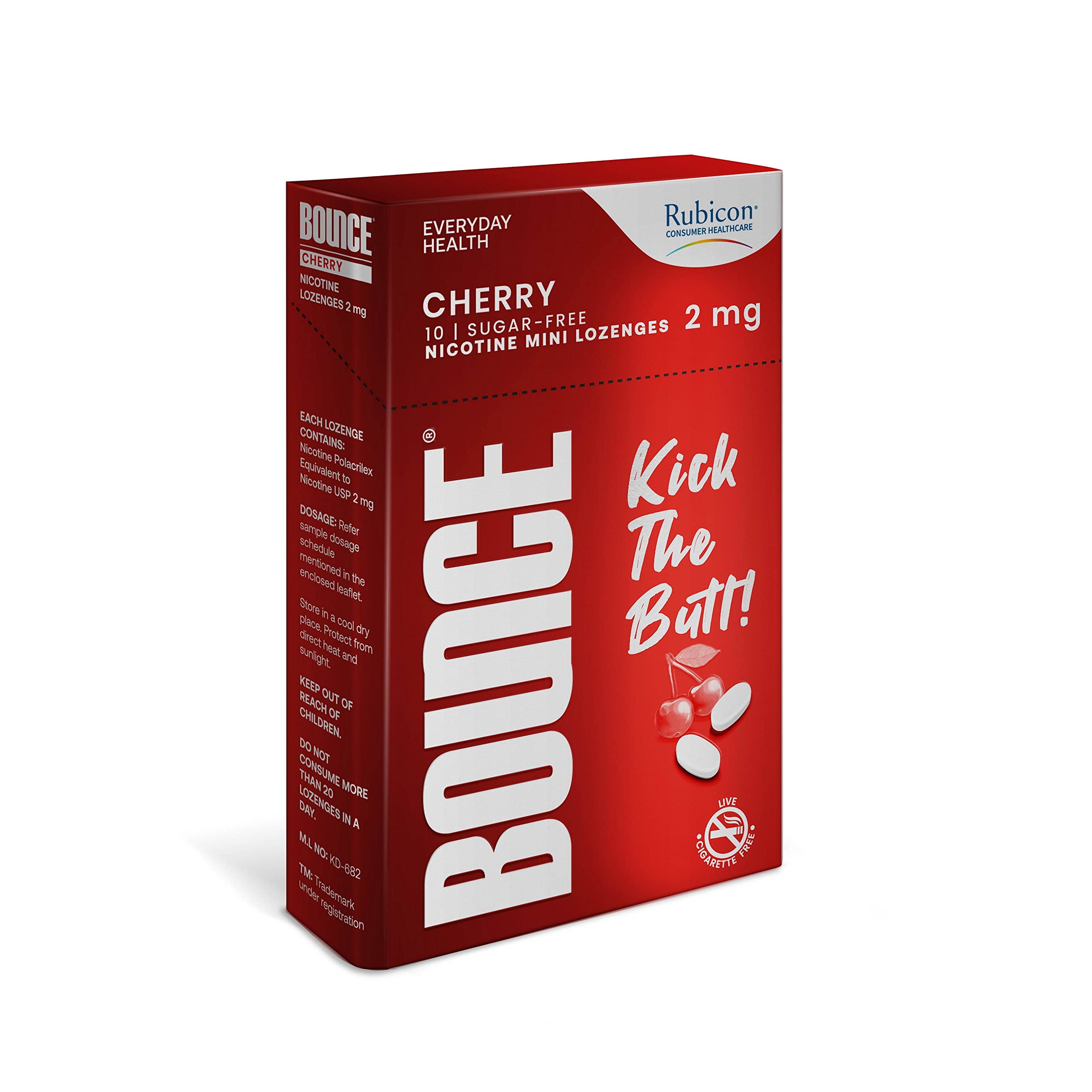 Rubicon Bounce Nicotine Mini Lozenge 2 Mg | Cherry Flavour, Sugar Free | Usfda Approved | Helps Quit Smoking | 30 Packs Of 10 Lo
