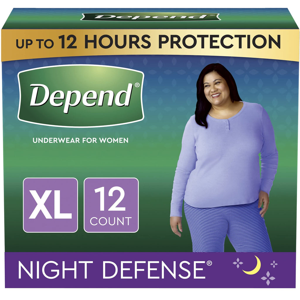 Depend Night Defense Incontinence Overnight Underwear for Women, XL, 12 Underwear (Pack of 2)