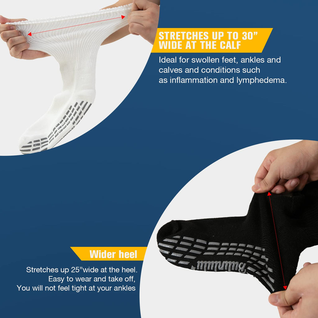 Bulinlulu Extra Wide Socks for Swollen Feet-2 Pairs Diabetic Socks for Men,Hospital Bariatric Socks Non Slip Edema Socks Women,C
