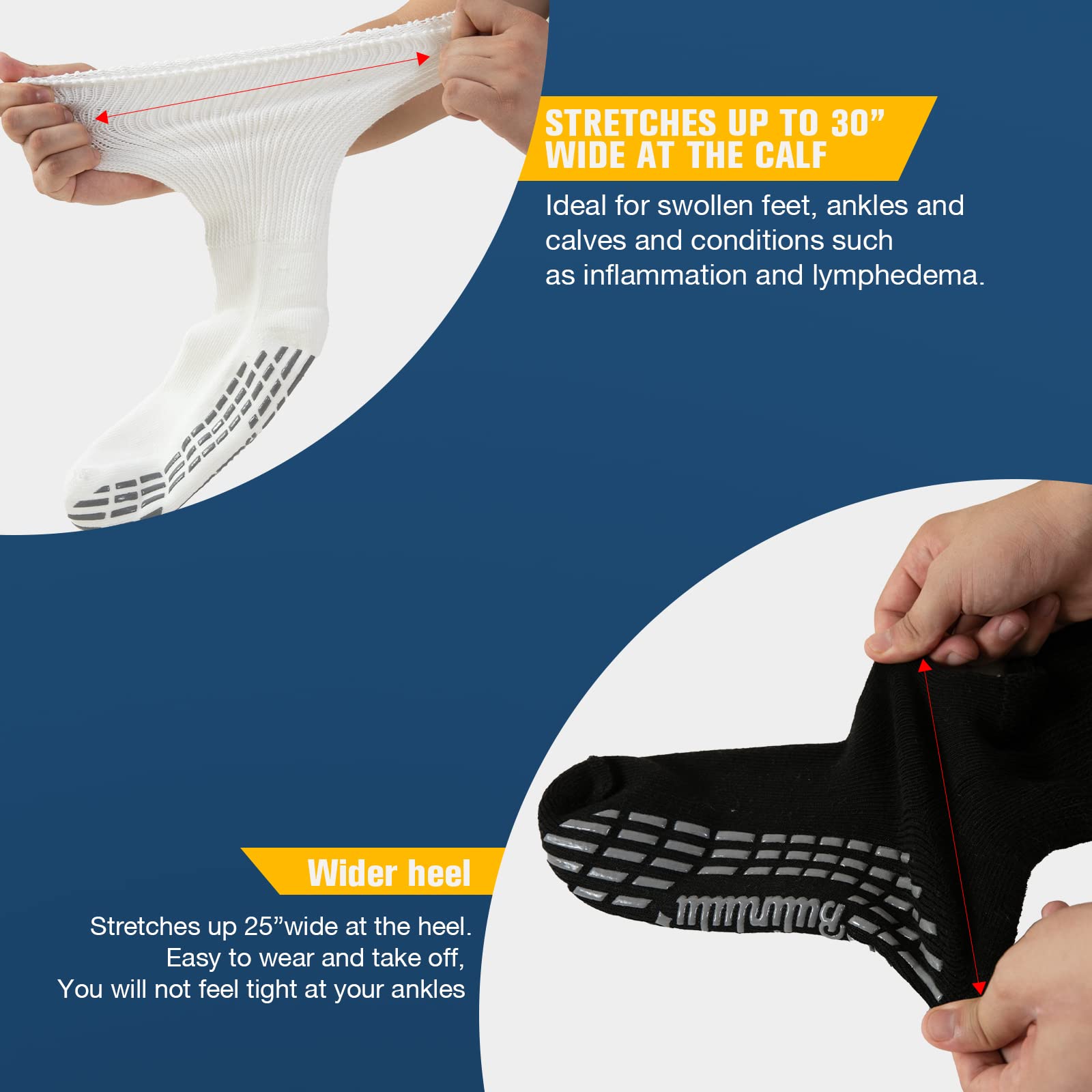 Bulinlulu Extra Wide Socks for Swollen Feet-2 Pairs Diabetic Socks for Men,Hospital Bariatric Socks Non Slip Edema Socks Women,C