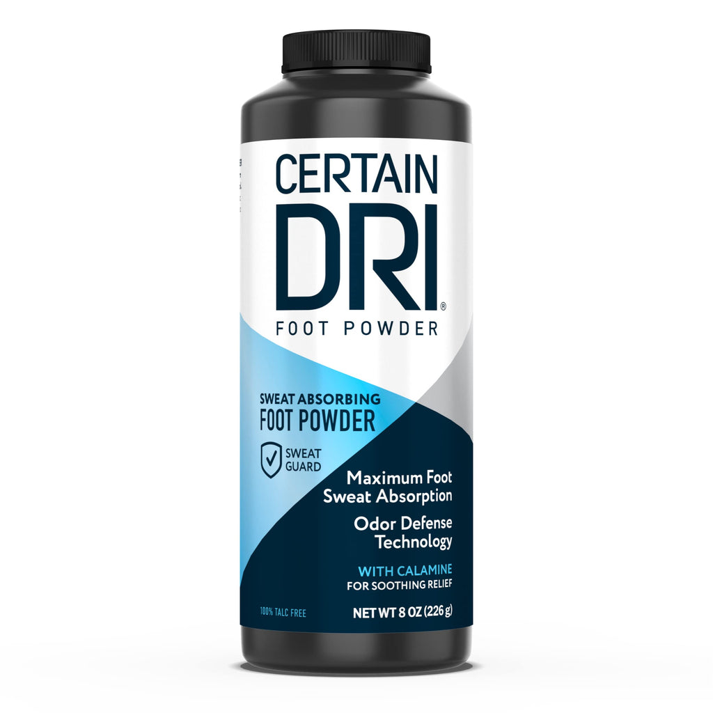 Certain Dri Foot Powder for Men & Women, Maximum Sweat Absorption, Moisture & Odor Control, Itch-Free Shoe Deodorizer, Talc-Free