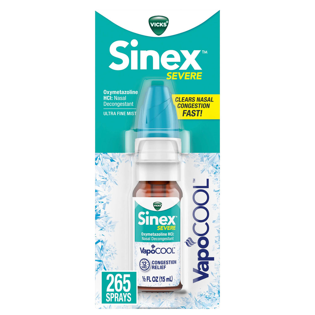 Vicks Sinex SEVERE Nasal Spray with VapoCOOL, Soothing Vicks Vapors, Decongestant Medicine, Relief from Stuffy Nose due to Cold 