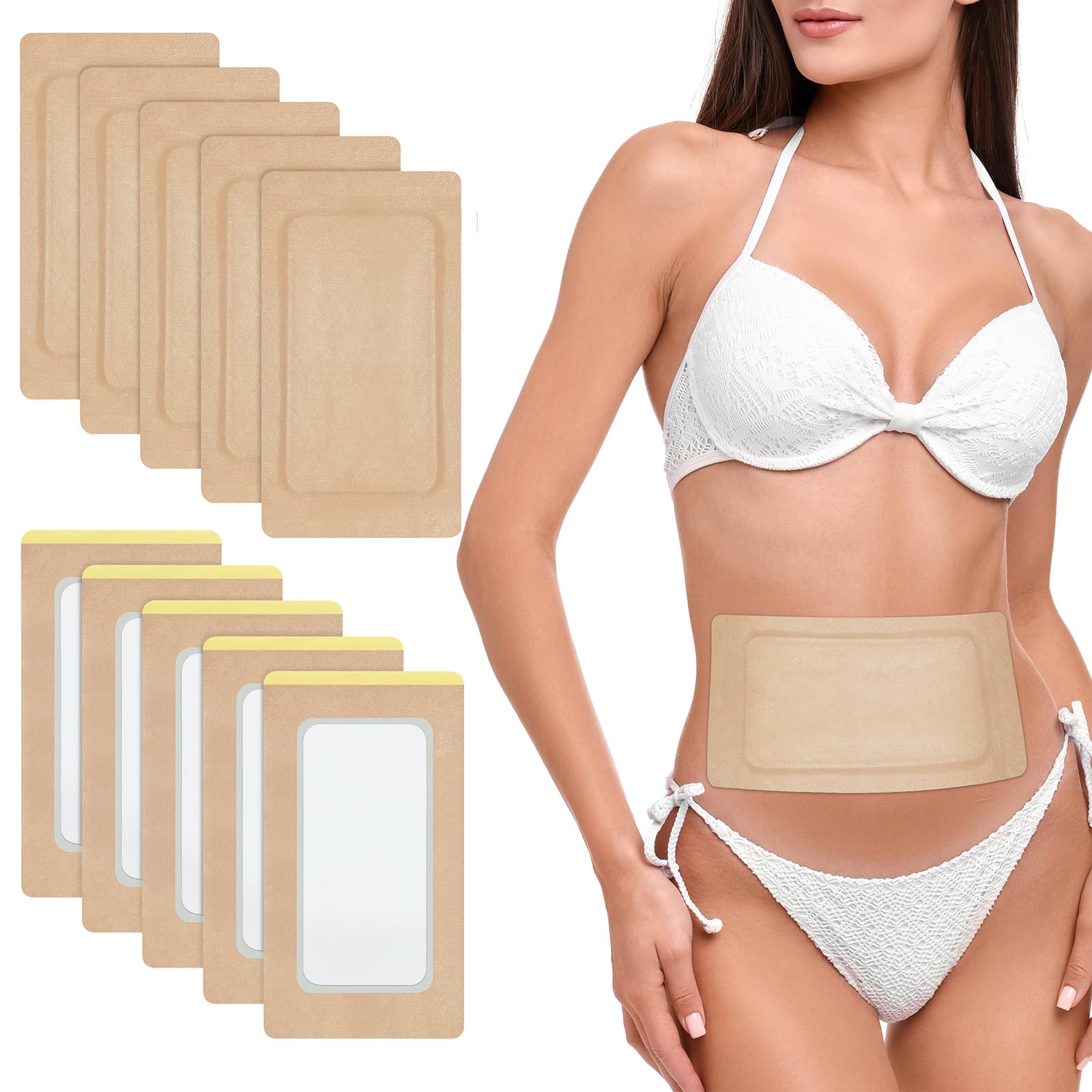 10Pcs Castor Oil Pack Wrap, Organic Cotton Castor Oil Patches for Liver, Stomach, Belly Button, 11.8x6.3, Disposable Self-Adhesi