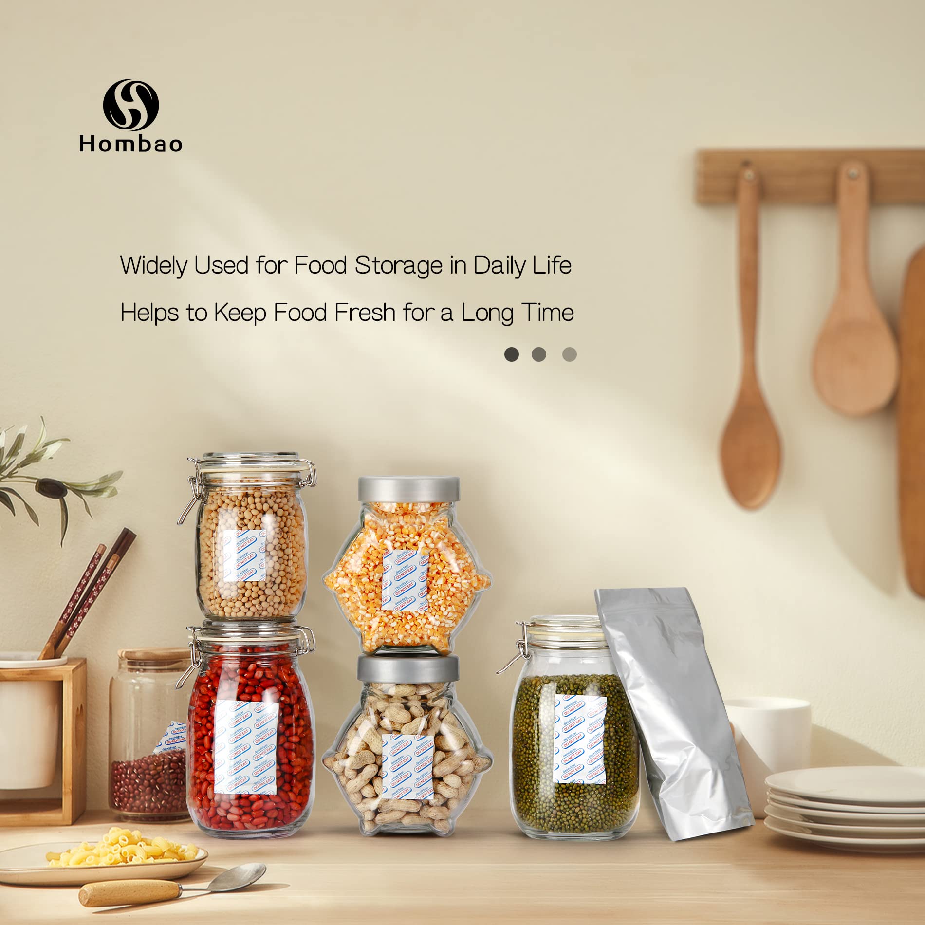 Hombao 200 Packs 200CC Oxygen Absorbers for Food Storage - Food Grade, 10 Packs x 1 Vacuum Bag