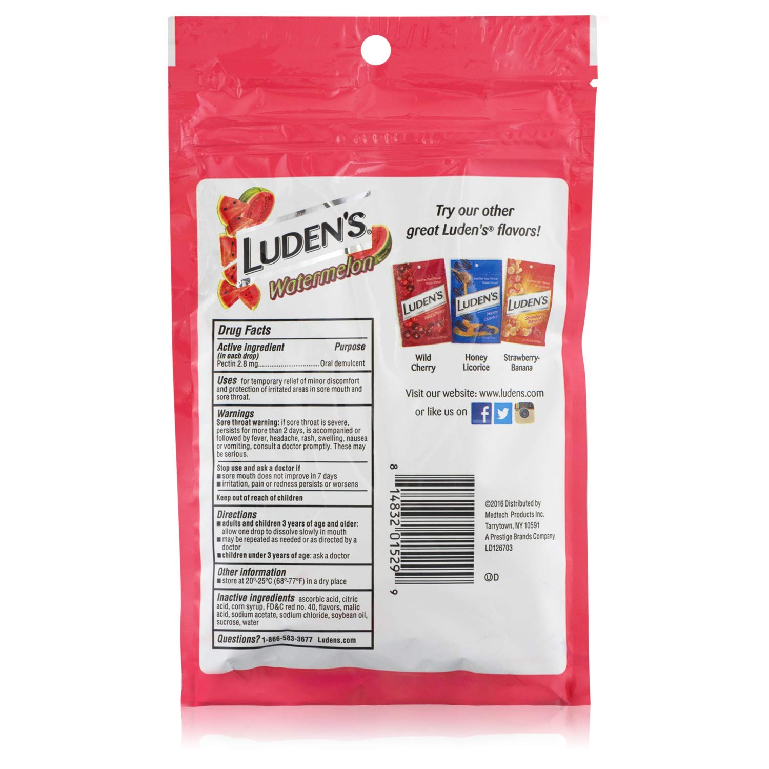 Luden s Watermelon Cough Throat Drops, Pectin Lozenge/Oral Demulcent, 25-Count Per Pack (3-Packs Total)