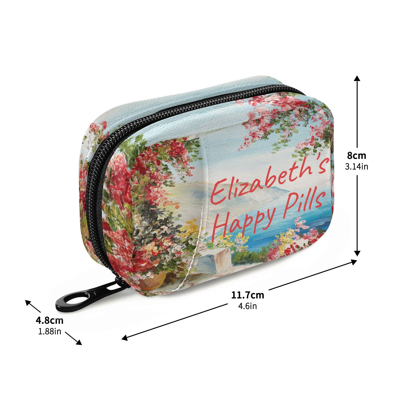 Custom Pill Box 7 Day Pill Case Bag Oil Painting Sea Flowers Personalized Name Travel Pill Organizer Bag with Zipper Portable We