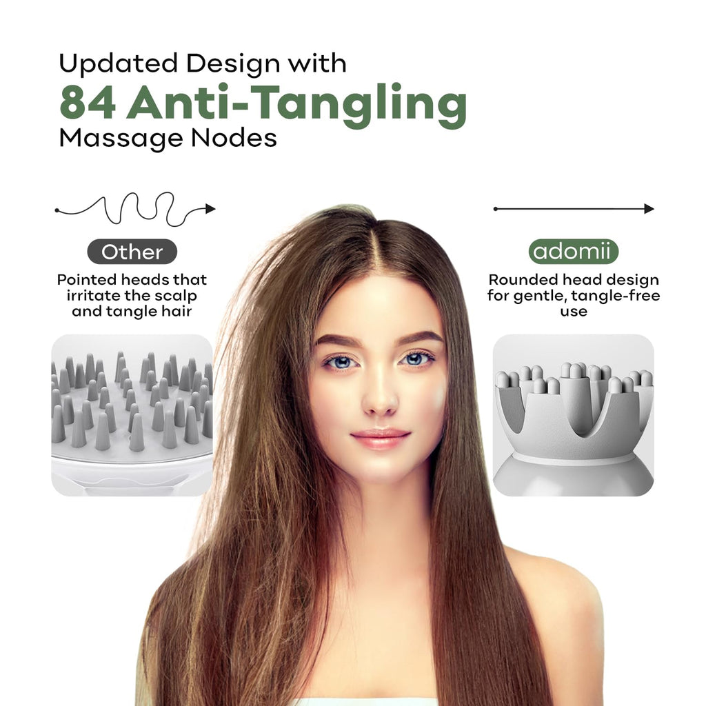 adomii Electric Scalp Massager for Headache & Stress Relief - Cordless, Handheld Head Massager for Scalp w/ 84 Kneading Nodes fo