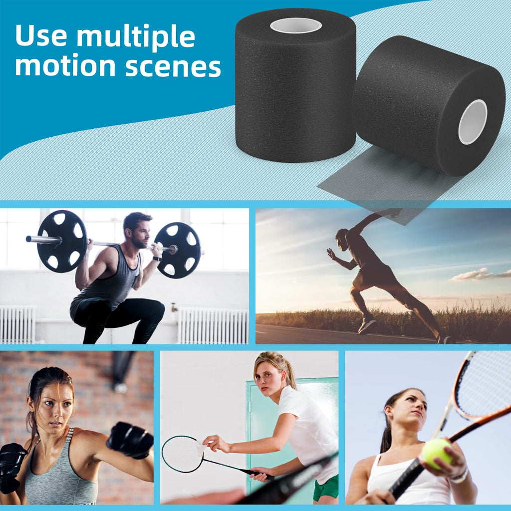 iFwevs 3 Pieces Black Athletic Pre Wrap Tape, Foam Underwrap Athletic Tape, Sport Pre wrap Athletic Tape for Hair Ankle Wrists K