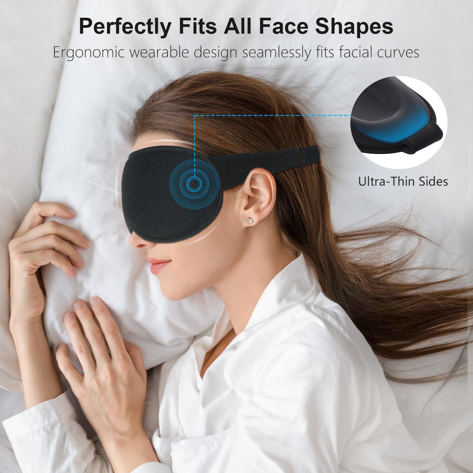 Gritin 100% Blackout Sleep Eye Mask for Women Men, Zero Pressure Sleeping Mask - Ergonomic Design 3D Cutout Eye Movement and Eye