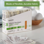 McKesson Adhesive Bandages, Sterile, Fabric Strip, 3/4 in x 3 in, 100 Count, 24 Packs, 2400 Total